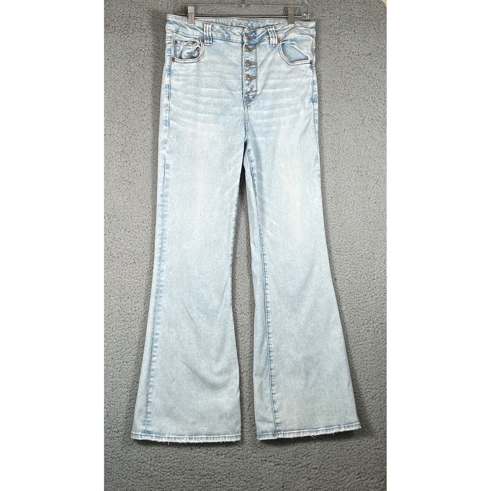 American Eagle Super Hi-Rise Flare Jeans Light Wash Womens 14 Boho hippie retro